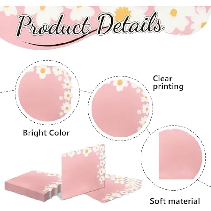 20 PIECES DAISY PARTY NAPKINS DAISY COCKTAIL LUNCH PAPER NAPKINS SUMMER SPRING FLOWER PICNIC NAPKINS (PINK) - Image 4